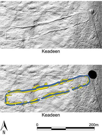 Allée terrassée ou route processionnelle, cursus de Keadeen en Irlande.