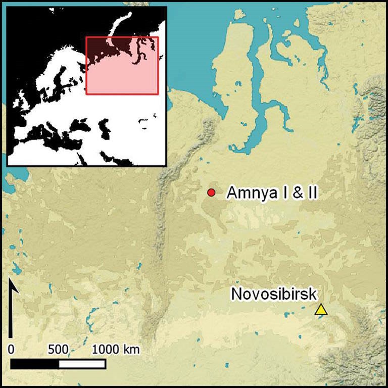 Localisation des sites Amnya I & II, dans la taïga sibérienne en Russie.