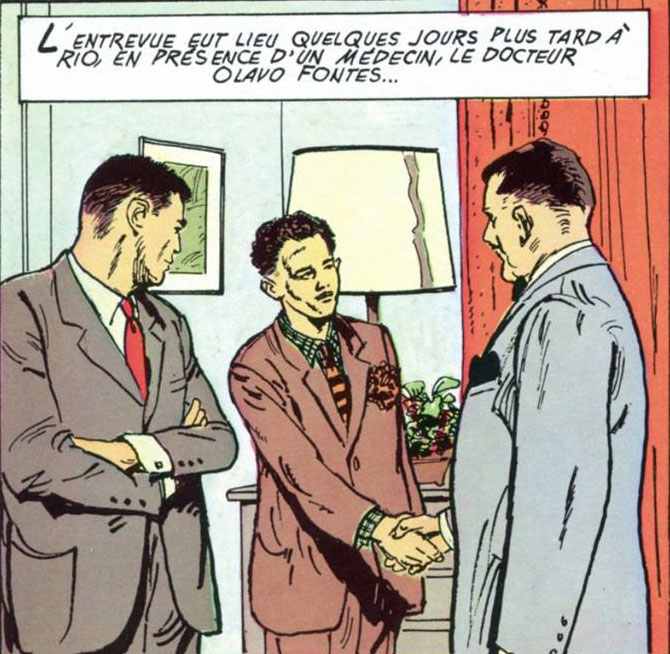 Le paysan Antonio Villas Boas, le docteur Olavo Fontes & le journaliste João Martins à Rio de Janeiro au Brésil en 1957.