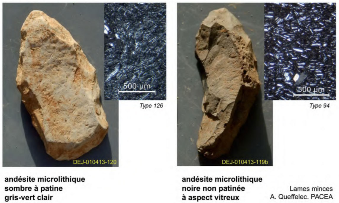 Artefacts en andésite à la Guadeloupe, dans les Petites Antilles.