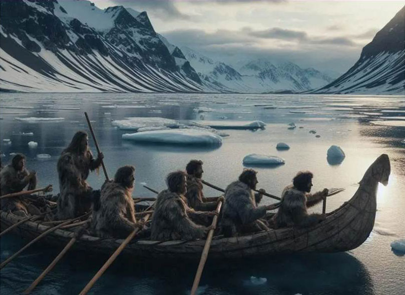 Bateau en peau de phoque peuple Inuits Oumiaks.