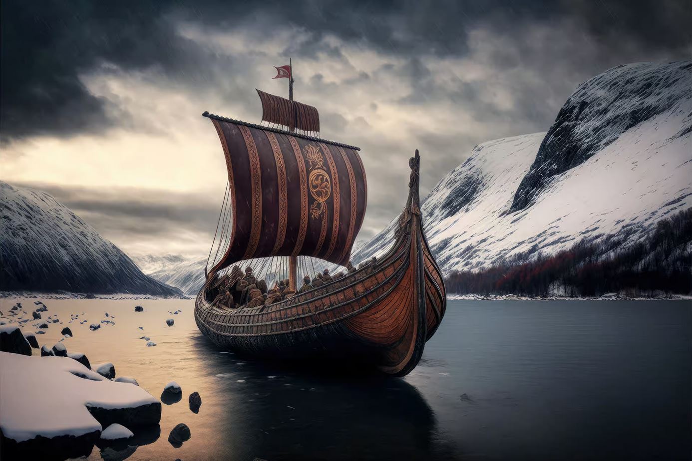 Bateau viking en océan arctique