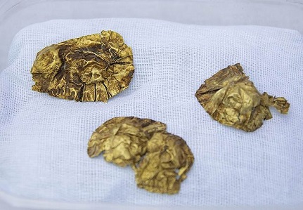 Bijoux d'un tertre funéraire, du peuple Saka au Kazakhstan, il y a 4 600 ans.