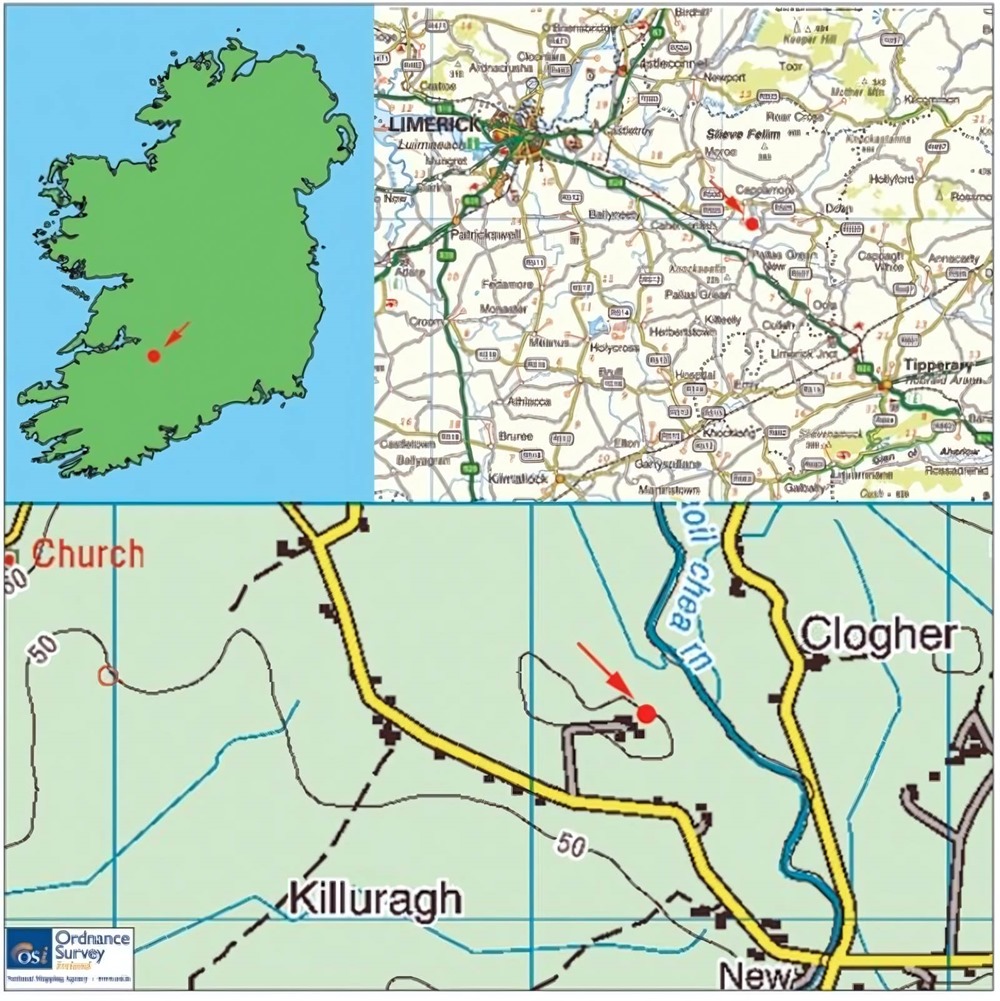 Cartographie de Craggaunowen dans le comté de Limerick en Irlande.