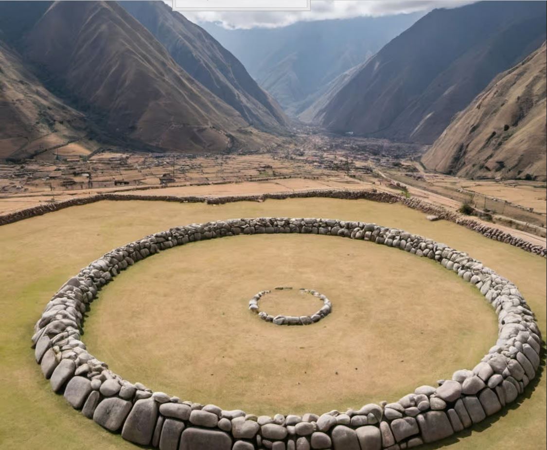 Cercle mégalithe à Callacpuma dans la vallée de Cajamarca au Pérou.