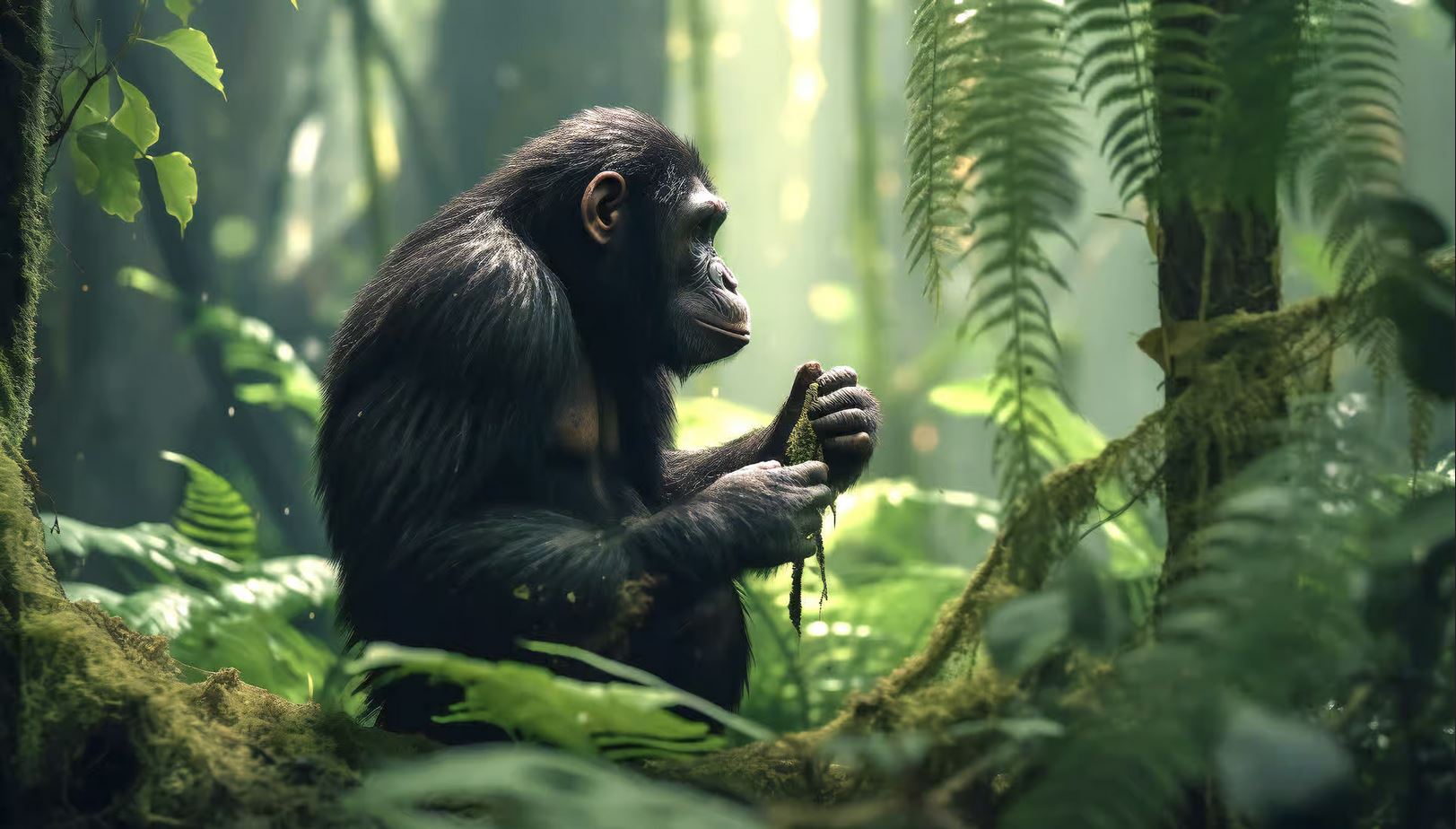 Chimpanzé dans la forêt.