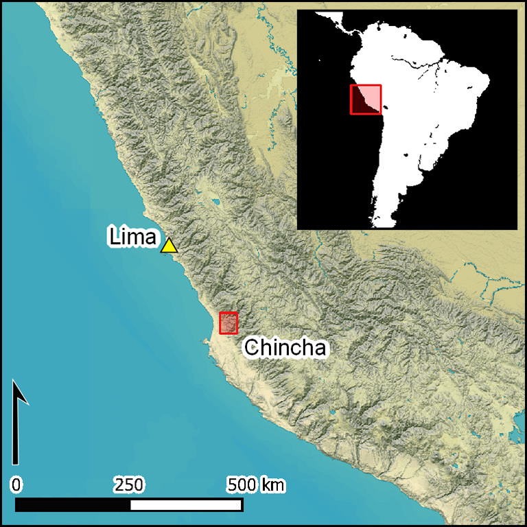 Chincha au Pérou sur une carte