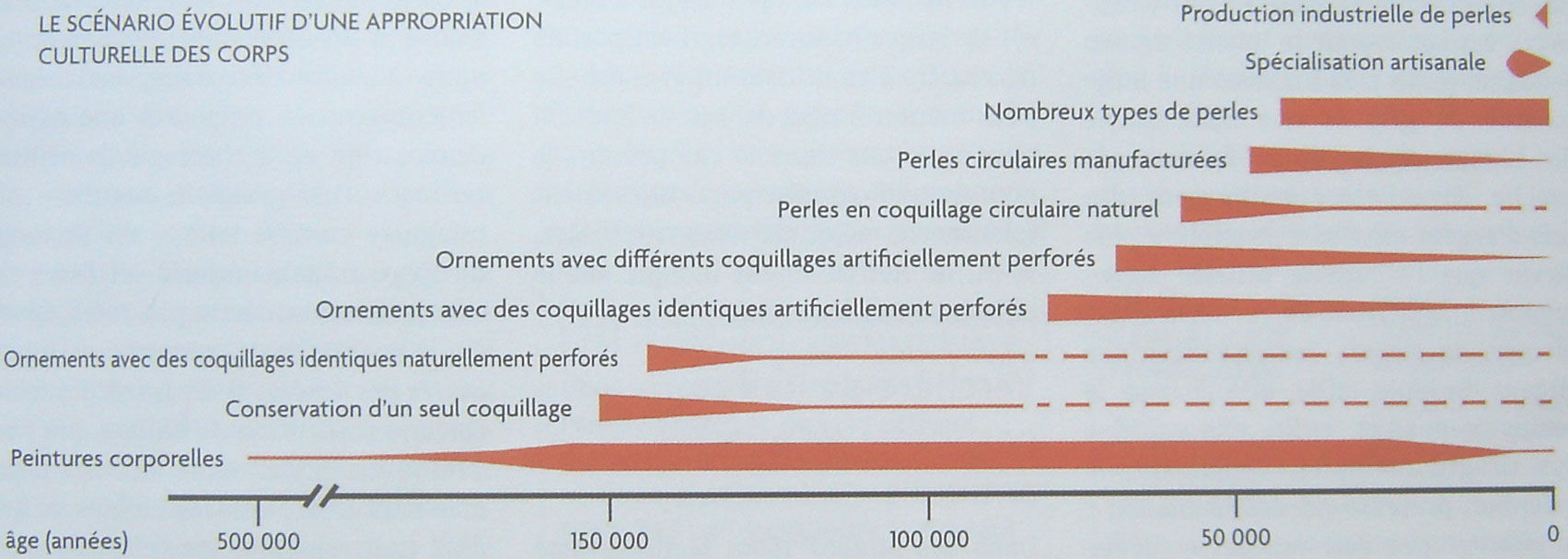 Colliers ou parures féminines dans la grotte de Blombos en Afrique du Sud.