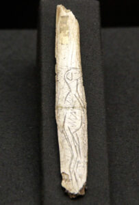 Côte gravée du magdalénien dans l'abri Cro-Magnon à Eyzies-de-Tayac en Dordogne.