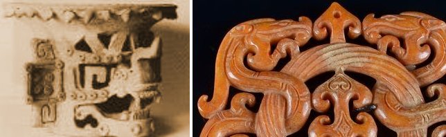 Créatures à nez fourchu en Chine (Shang) et en Amérique du Sud (Mayas).