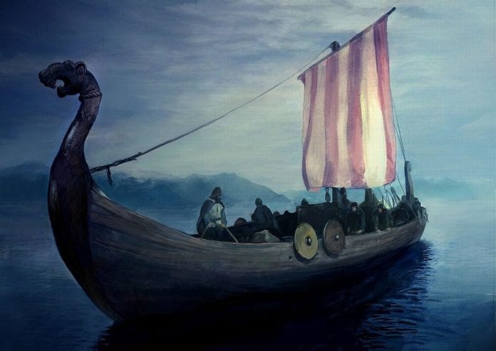Drakkar, bateau viking en mer