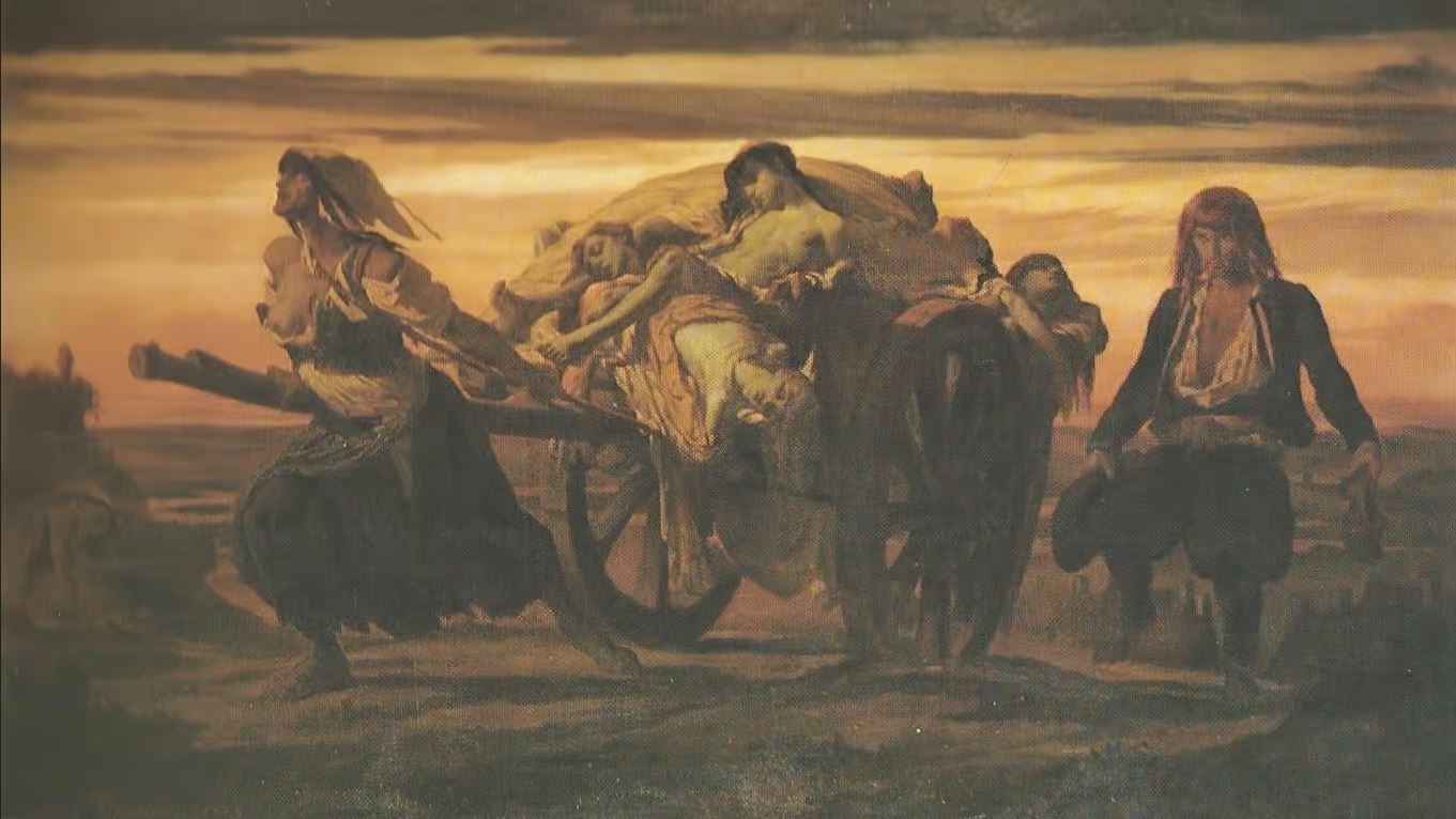 Tableau représentant une épidémie de peste au Moyen-Âge.