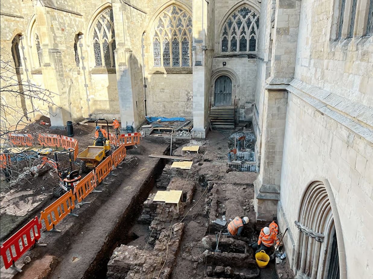 Fort romain (baraquement) sous le cloître de la cathédrale d'Exeter en Angleterre.