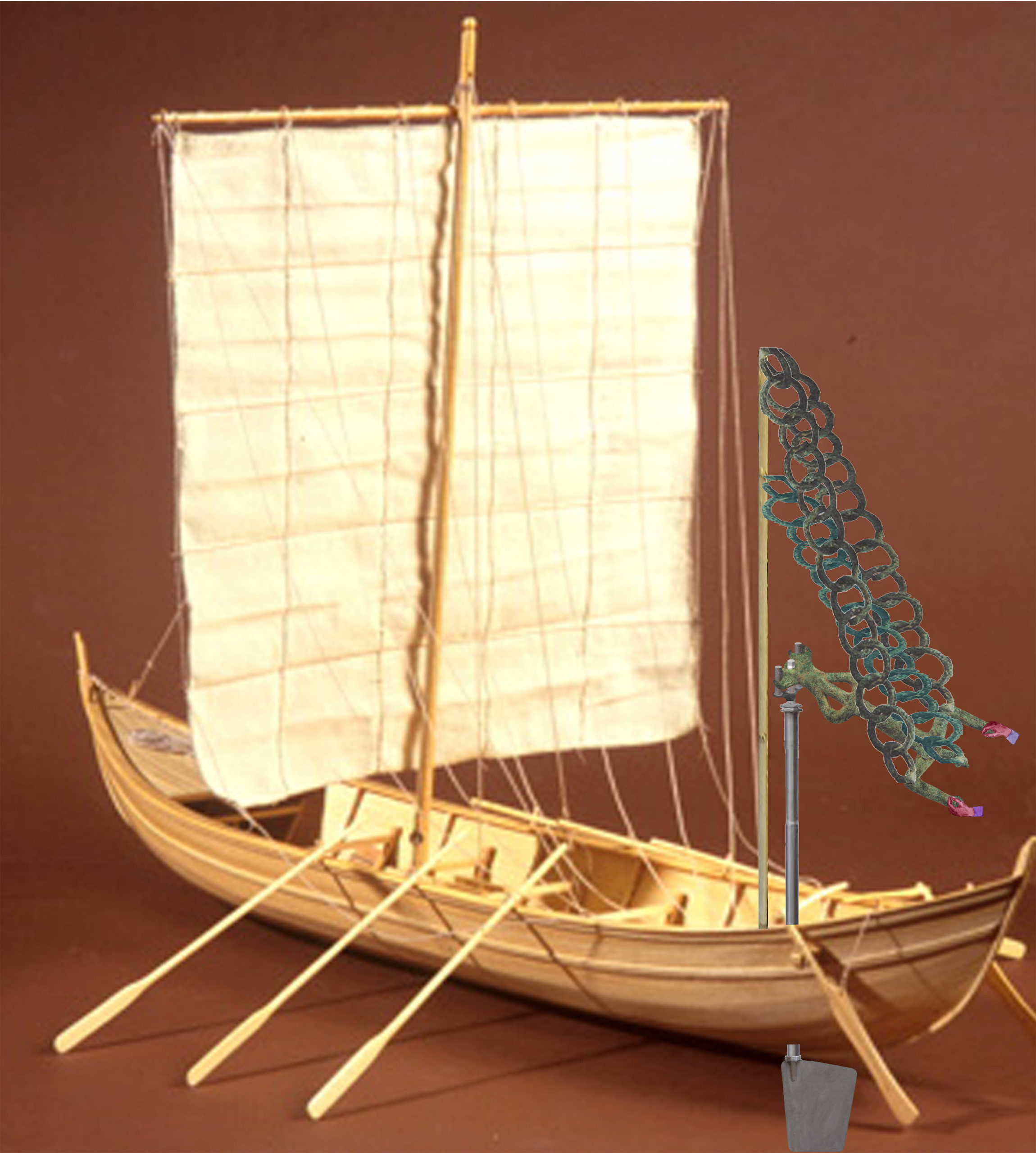 Gouvernail-safran démultiplicateur sur un bateau antique du Ve siècle.