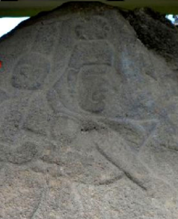 Gravure d'un guerrier sur le site de Las Victorias au Salvador.
