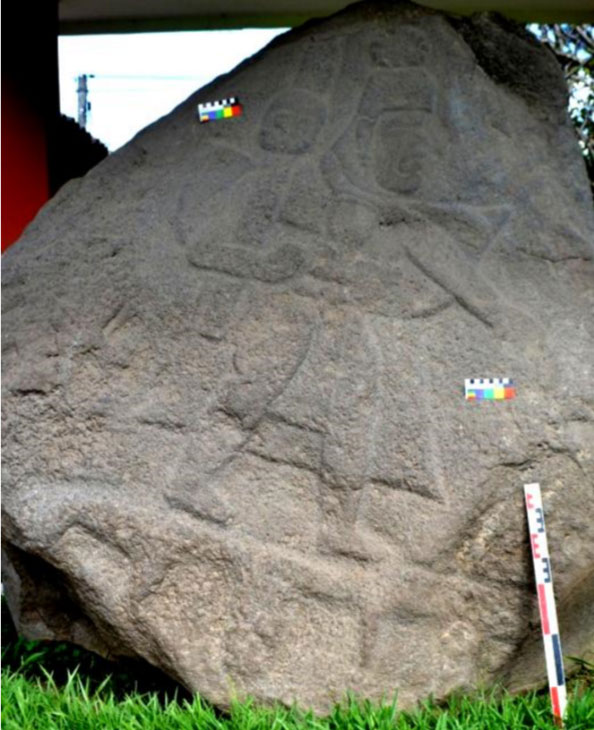 Gravure d'un guerrier sur le site de Las Victorias au Salvador.