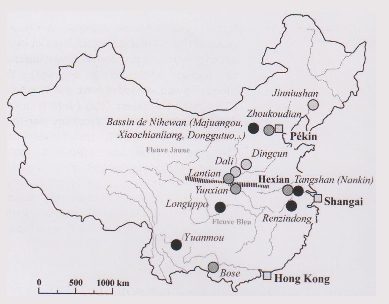 Homo erectus en Chine sur la carte