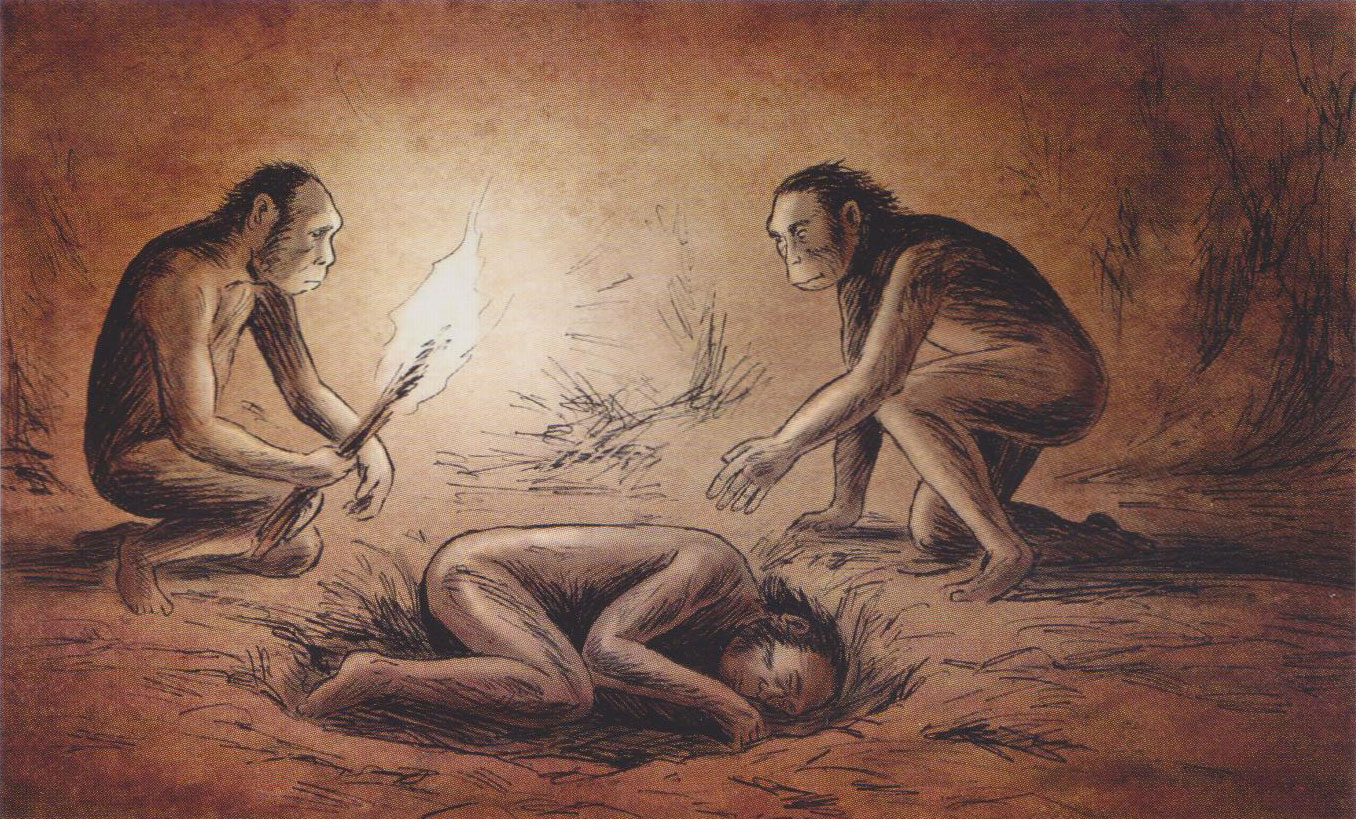 Homo naledi, l'homme des montagnes avec l'enfant des ténèbres, rite funéraire.