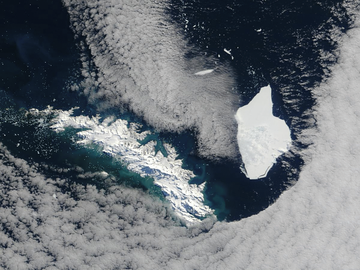 Iceberg A-38 se fissurant en deux.