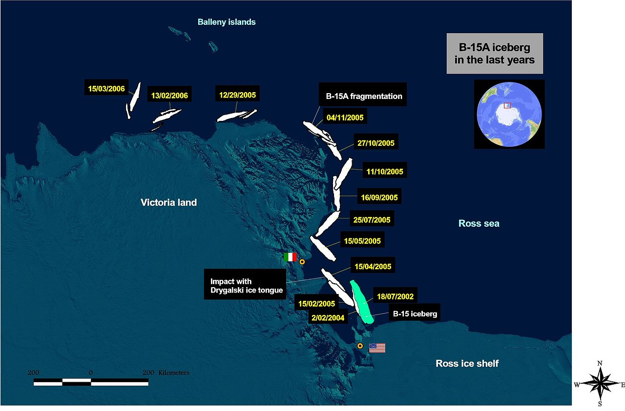 Iceberg B-15 suivi sur 2000km.