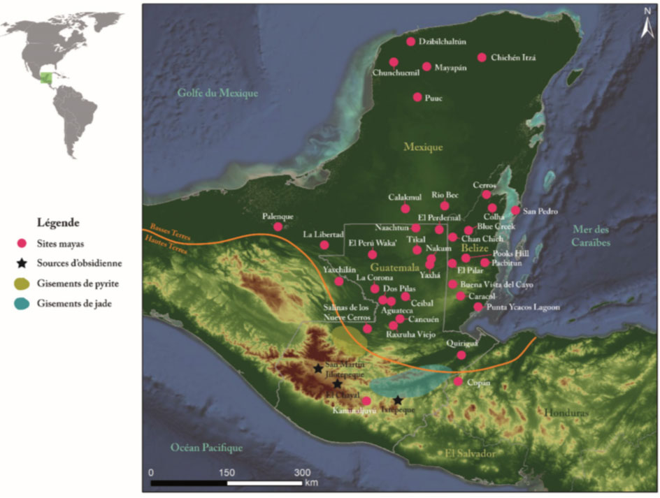 Jade, obsidienne & pyrite, sites mayas (Belize, Guatemala, Mexique, Salvador).