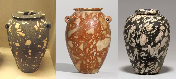 Jarres en diorite, col étroit & à coque mince, à Saqqarah en Égypte.