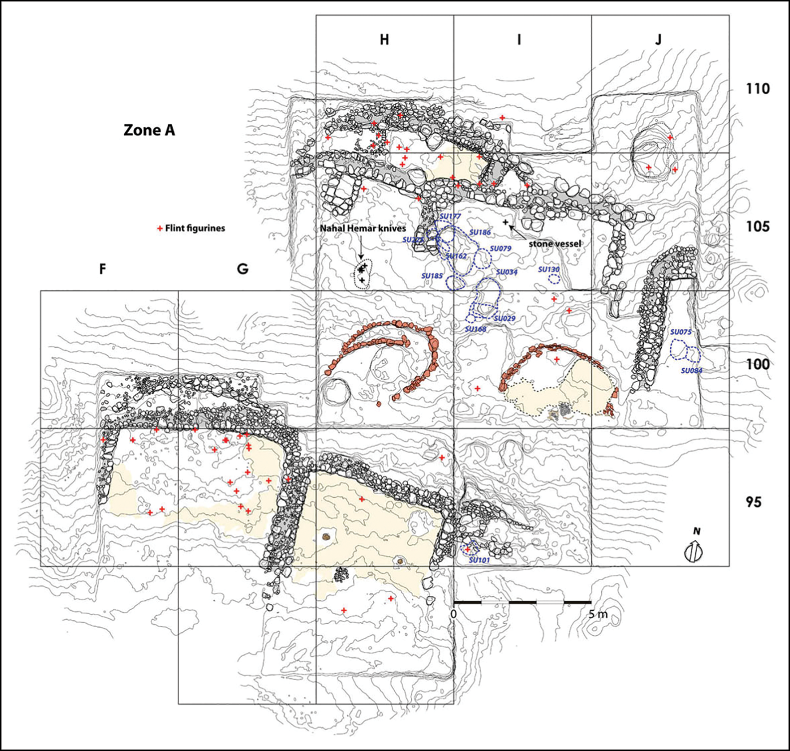 Schéma du site archéologique zone A autour de Kharaysin en Jordanie.