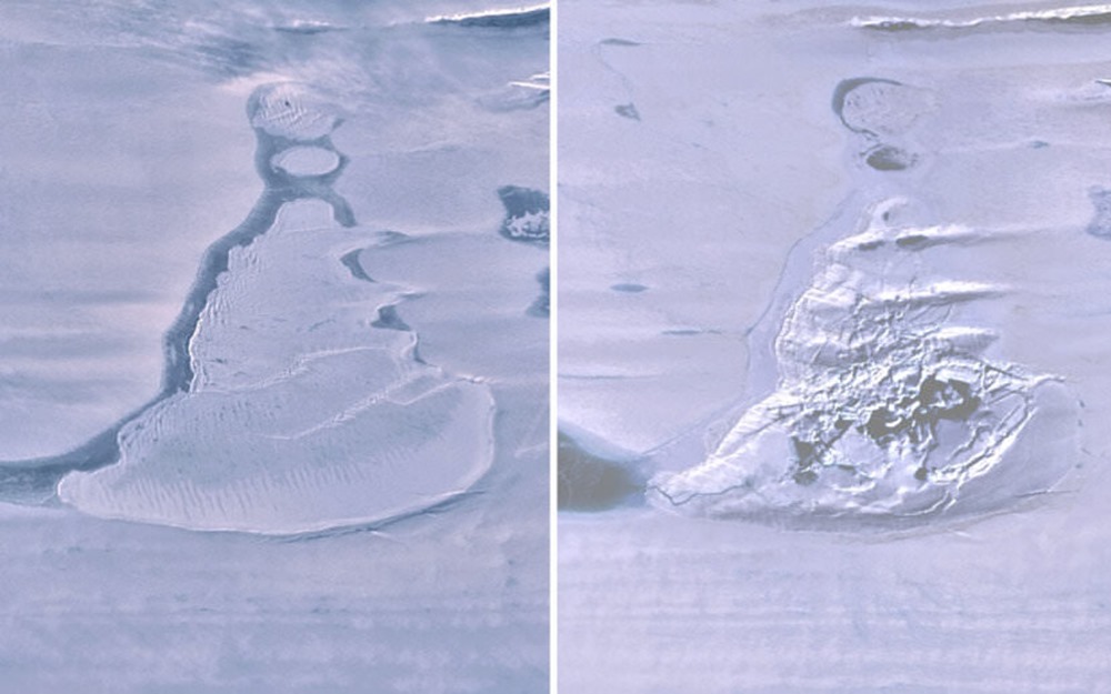 Lac de glace en Antarctique avant & après son assèchement