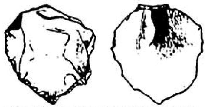 Outil pointu ou poinçon à large base, bulbe de percussion sur sa face opposée.