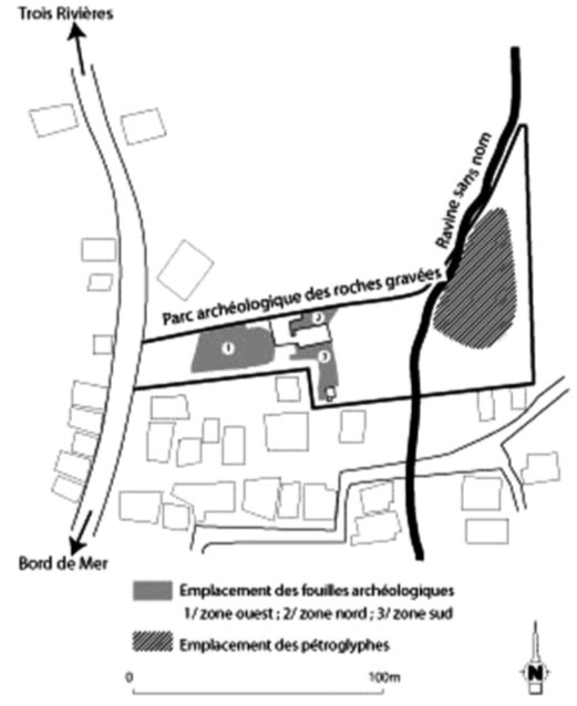 Cartographie du parc des Roches Gravées en Guadeloupe.