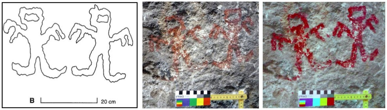 Personnages peints, sur le site de Cueva del Toro, proche de Corinto, au Salvador.