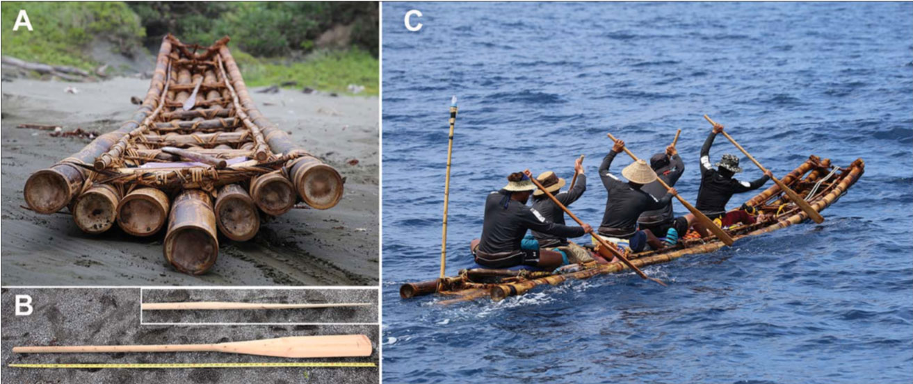 Modèle de pirogue en bambou construites comme d'antan, avec les outils d'époque, mais en l'an 2019.