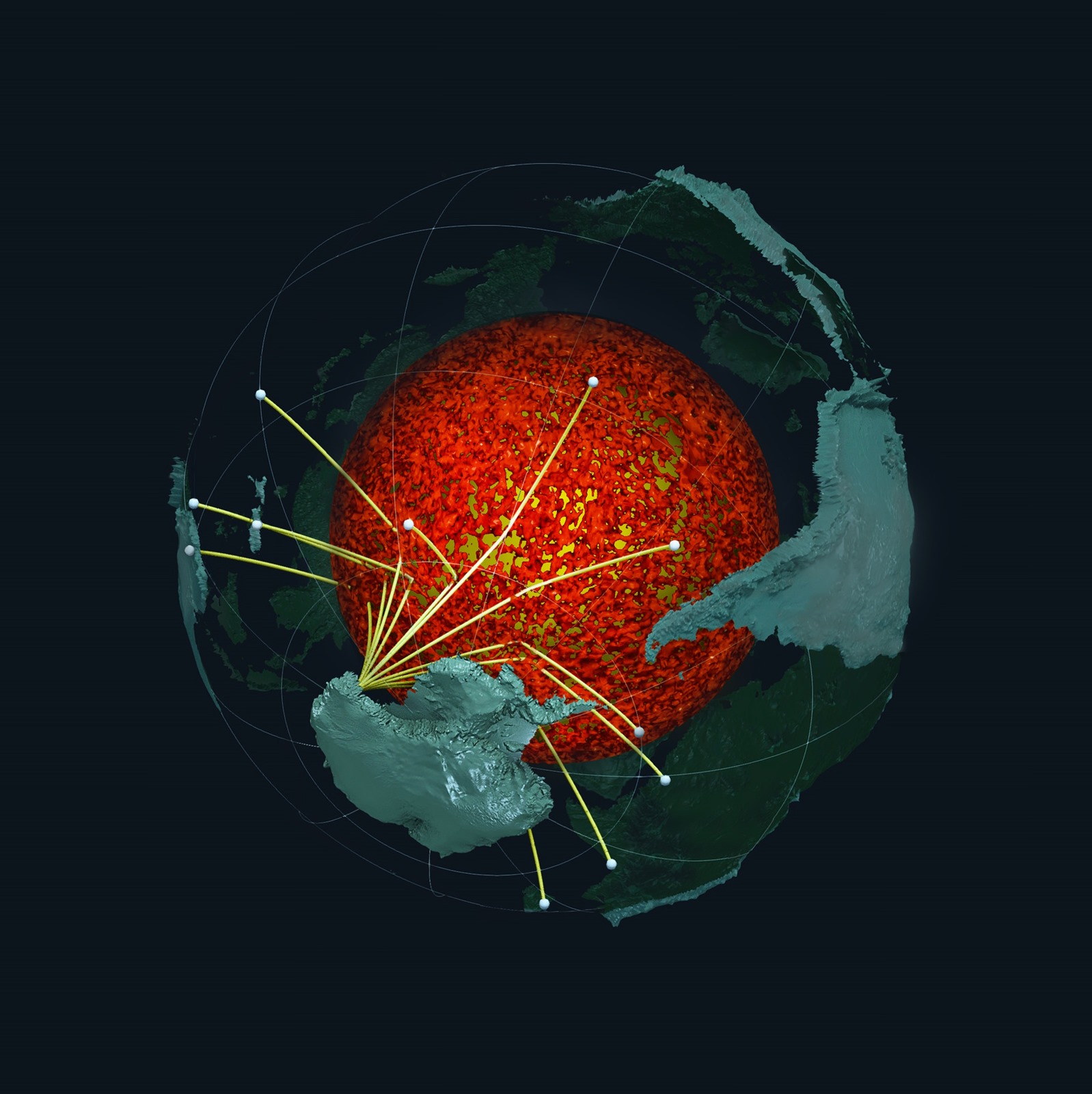 Plancher océanique & noyau, simulation depuis l'Antarctique.