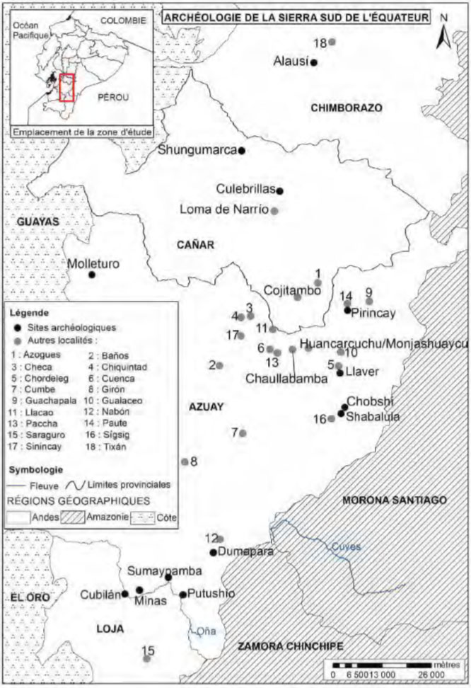 Principaux toponymes rattachés à l'archéologie de la Sierra sud de l'Équateur.