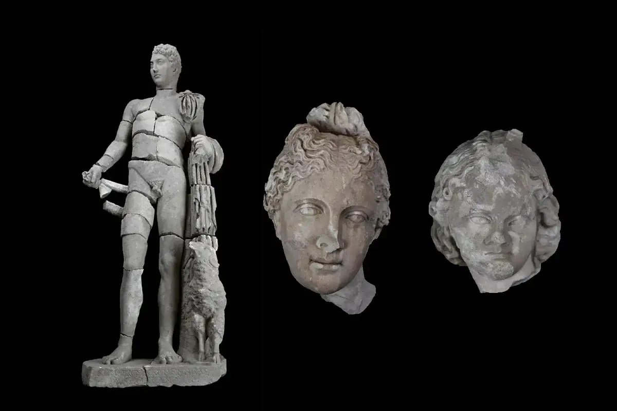 Statue d'Hermèse, têtes d'Aphrodite et d'Éros.