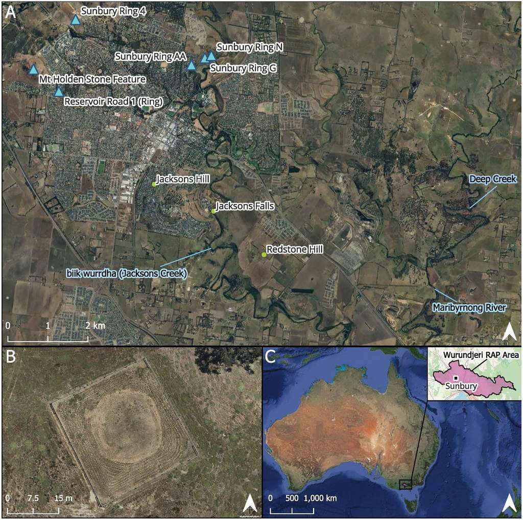 Cartographie des anneaux gravés dans la roche en Australie au XVIe siècle.