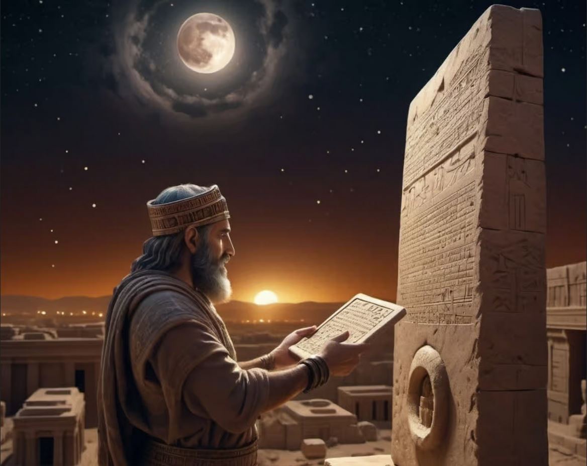 Scribe & tablette cunéiforme de la cité d'Akkad, en Mésopotamie.