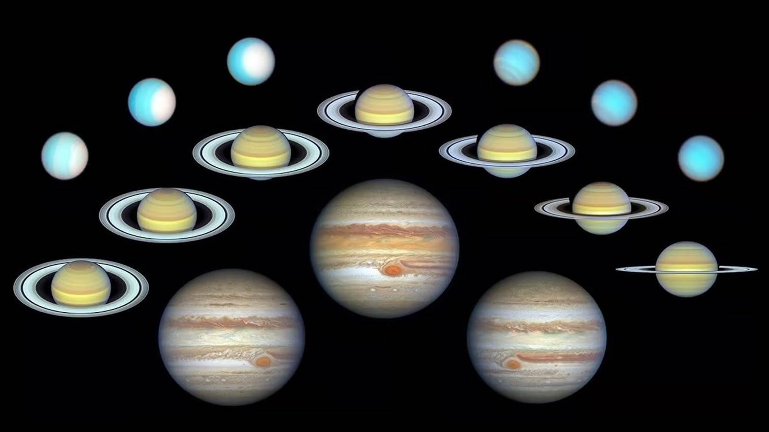 Uranus, Neptune, Saturne & Jupiter, entre 2016 et 2024.