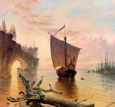 Drakkar, bateau viking en mer