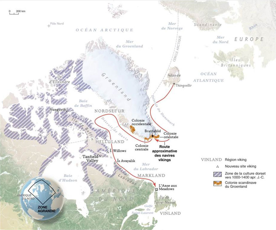 Village viking dans le Nouveau Monde (L'Anse aux Meadows, île de Terre Neuve, Canada), vers l'an 989-1020.